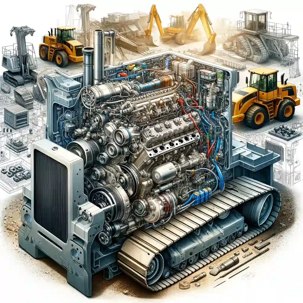 image illustrating a diesel engine installed within a construction machine
