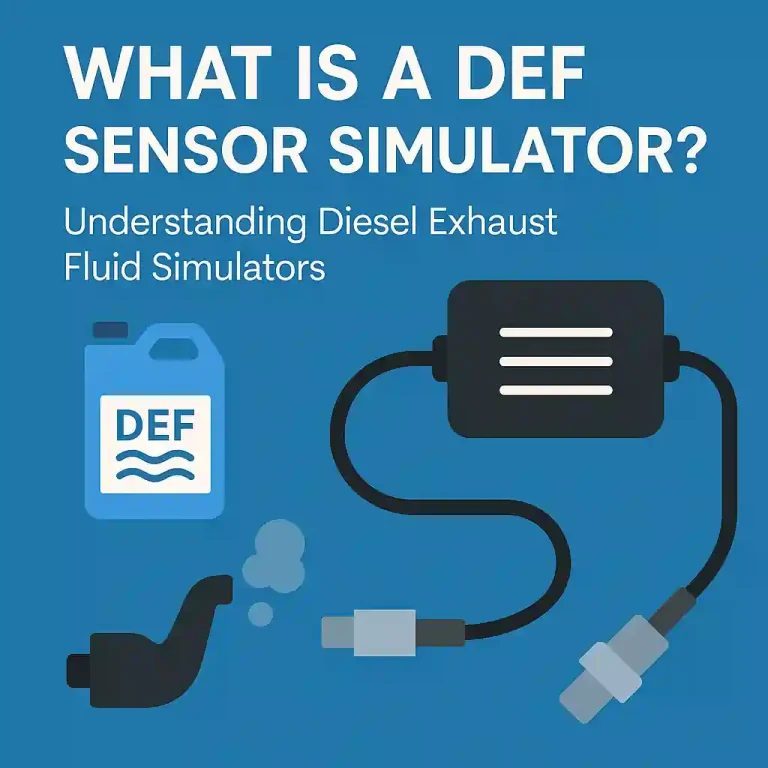 An illustrated diagram explaining how a DEF sensor simulator works in diesel engines using SCR systems.