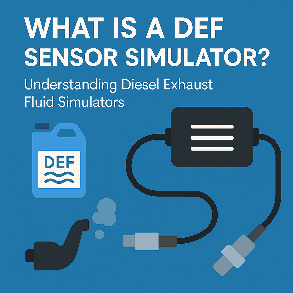 An illustrated diagram explaining how a DEF sensor simulator works in diesel engines using SCR systems.