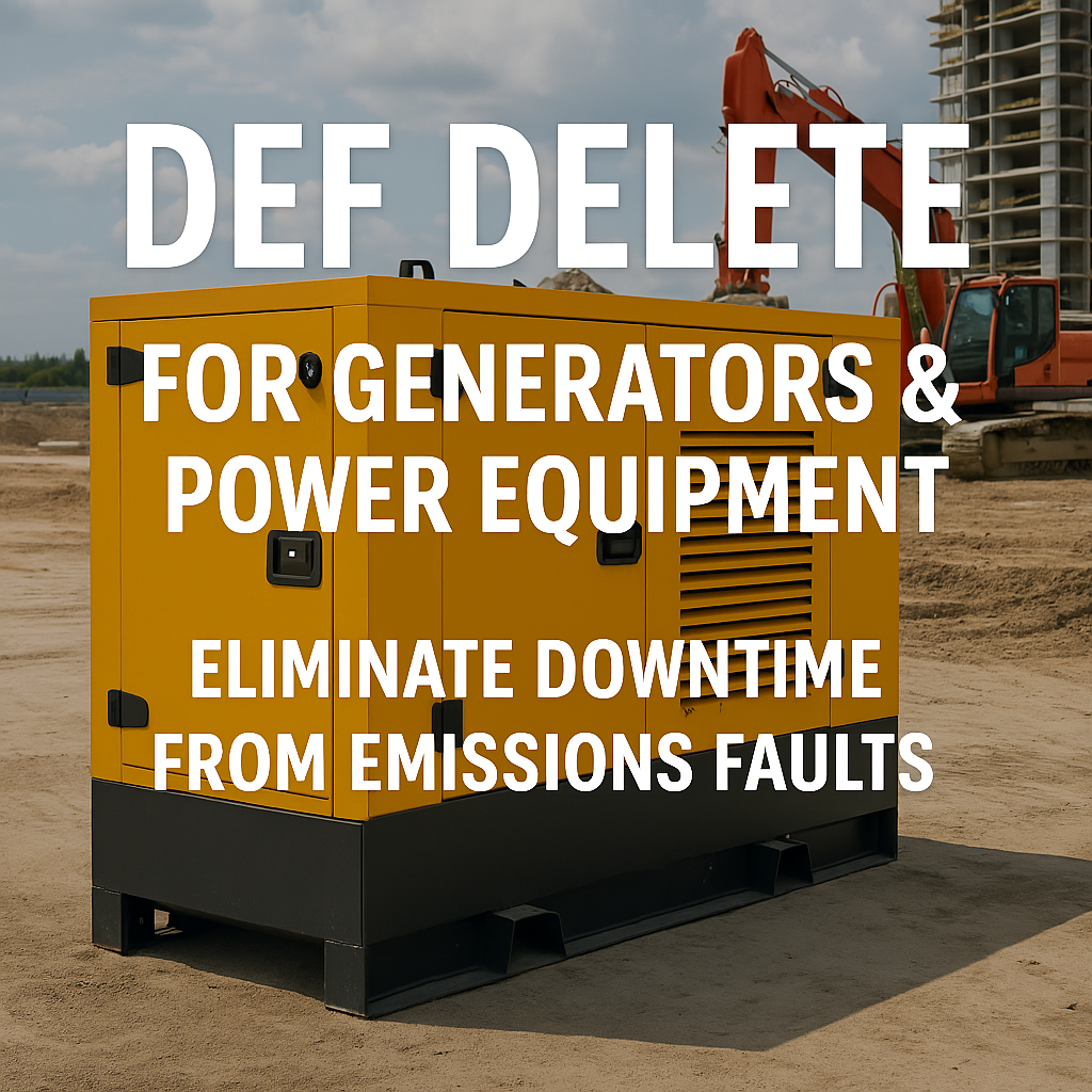 Industrial diesel generator at a construction site, used to promote DEF delete solutions for power generation equipment.