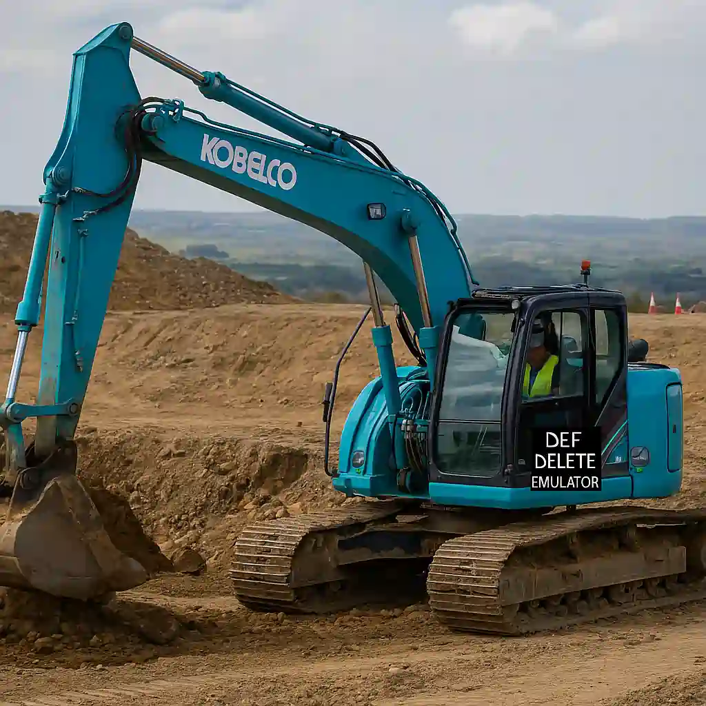Kobelco DEF delete emulator installed on excavator – disables AdBlue and SCR system on Isuzu and HINO Tier 4 engines